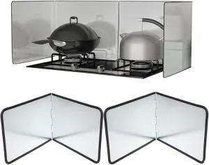 2PCS Grease Oil Splatter Guard for Stove Top 2 Sided Stainless Steel Backsplash Behind Stove Foldable Splash Shield Panel for Kitchen Wall Screen Baking Protector (12×16 inch)