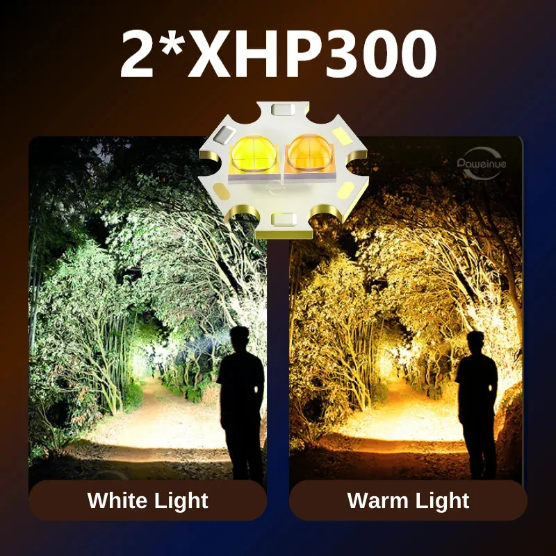 2*XHP300 White Yellow Light Super Bright Motion Sensor Headlamp with 3Pcs Rechargeable Battery Head Flashlight High Power Long Range 100000LM