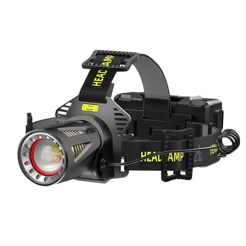 2*XHP300 White Yellow Light Super Bright Motion Sensor Headlamp with 3Pcs Rechargeable Battery Head Flashlight High Power Long Range 100000LM