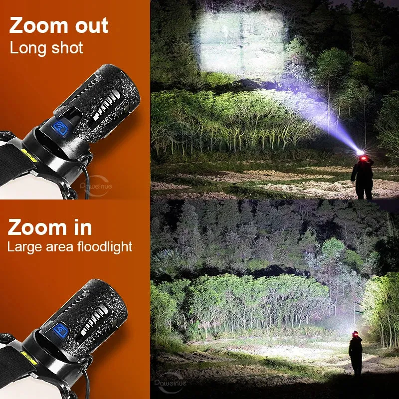 2*XHP300 White Yellow Light Super Bright Motion Sensor Headlamp with 3Pcs Rechargeable Battery Head Flashlight High Power Long Range 100000LM