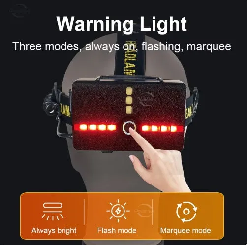 2*XHP300 White Yellow Light Super Bright Motion Sensor Headlamp with 3Pcs Rechargeable Battery Head Flashlight High Power Long Range 100000LM