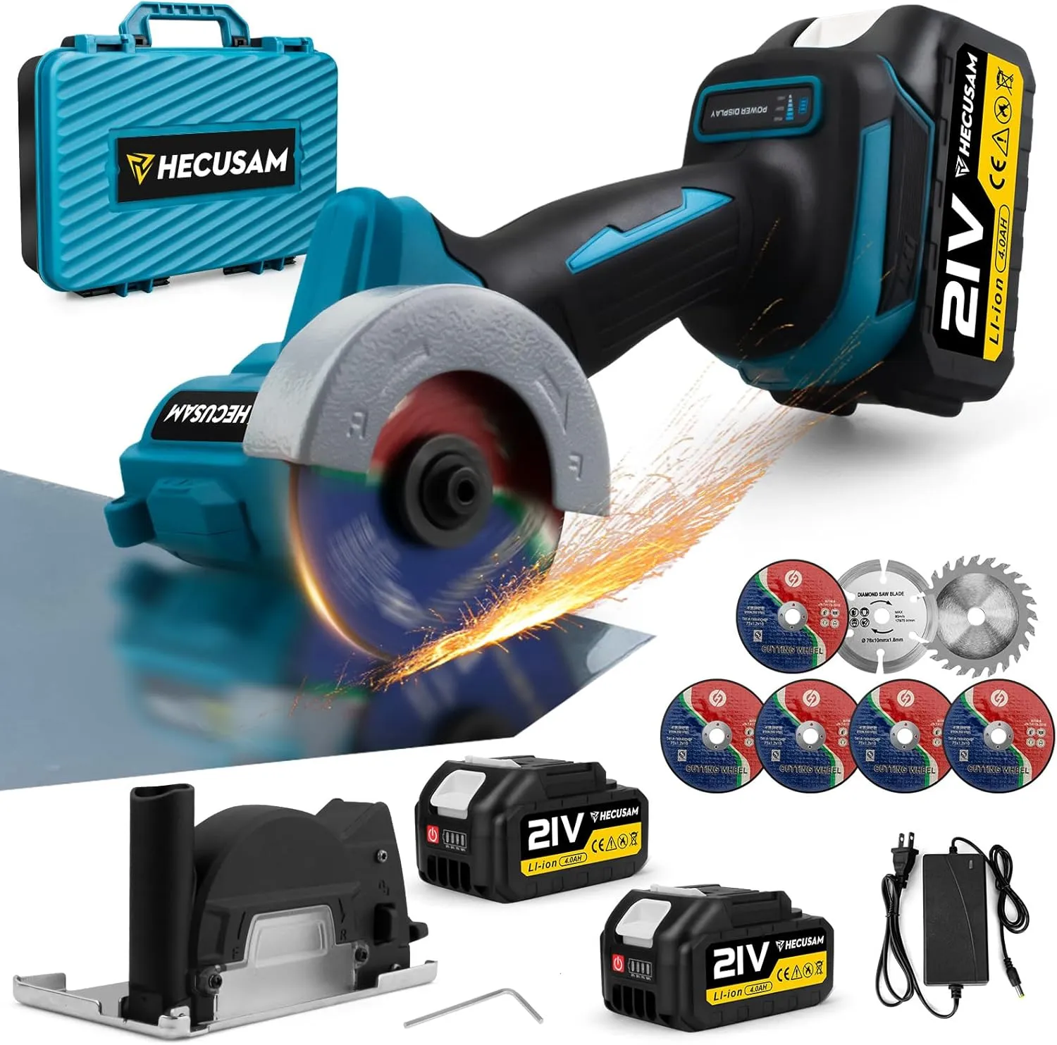 3” Mini Circular Saw, Multifunctional Metal Cutting Saw, Cordless Chop Saw with 2 x 4.0Ah Battery & Cut Off Wheels, Cut Off Tools for Tiles, Woodworking, Soft Metal, Plastic
