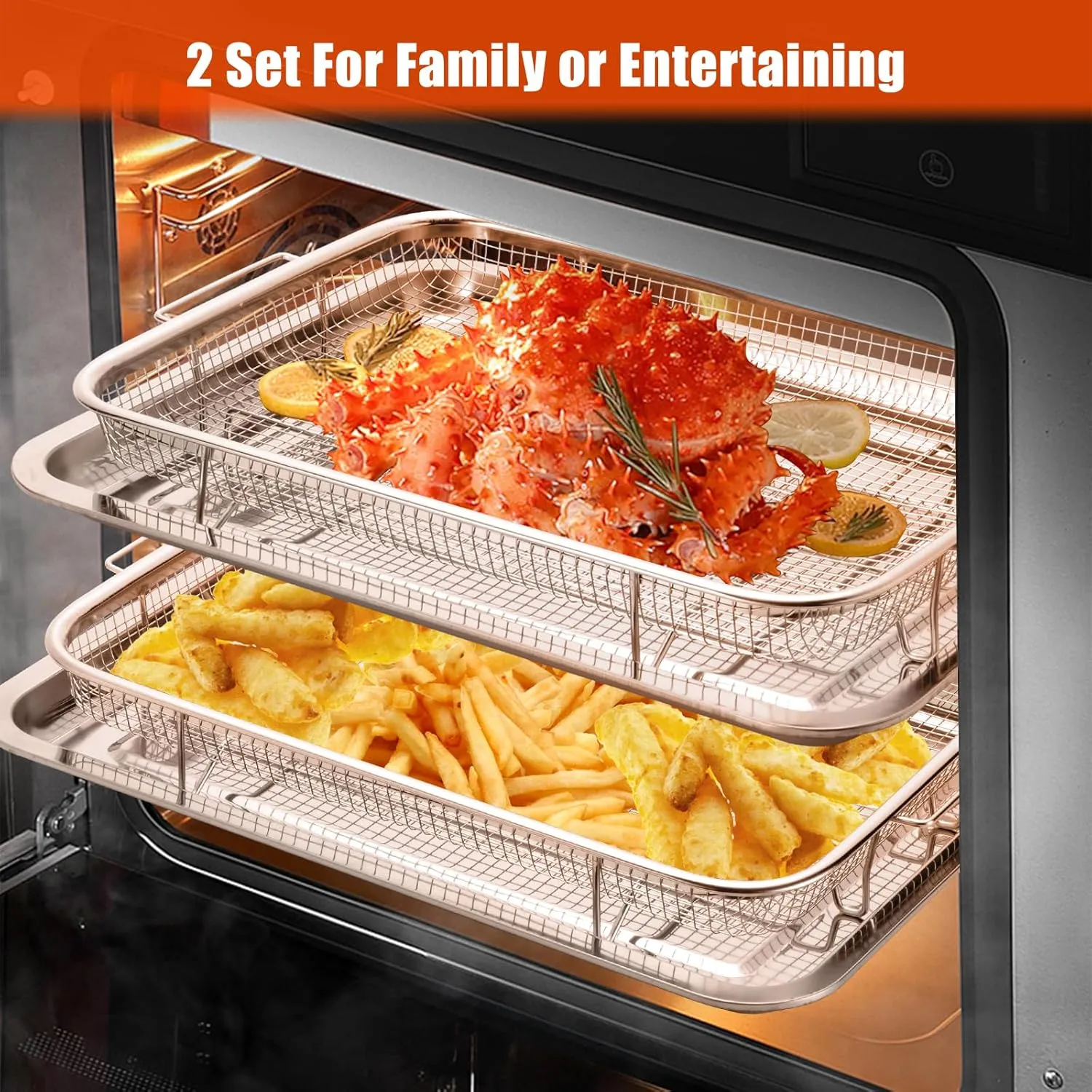 3 Pack Air Fryer Basket for Oven, Large Air Fryer Basket and Tray Stainless Steel Oven Air Fryer Pan Rack for Cooking Baking and Broiling,18.7"x12.8"15.7"x11.8"x12.8"x9.6"