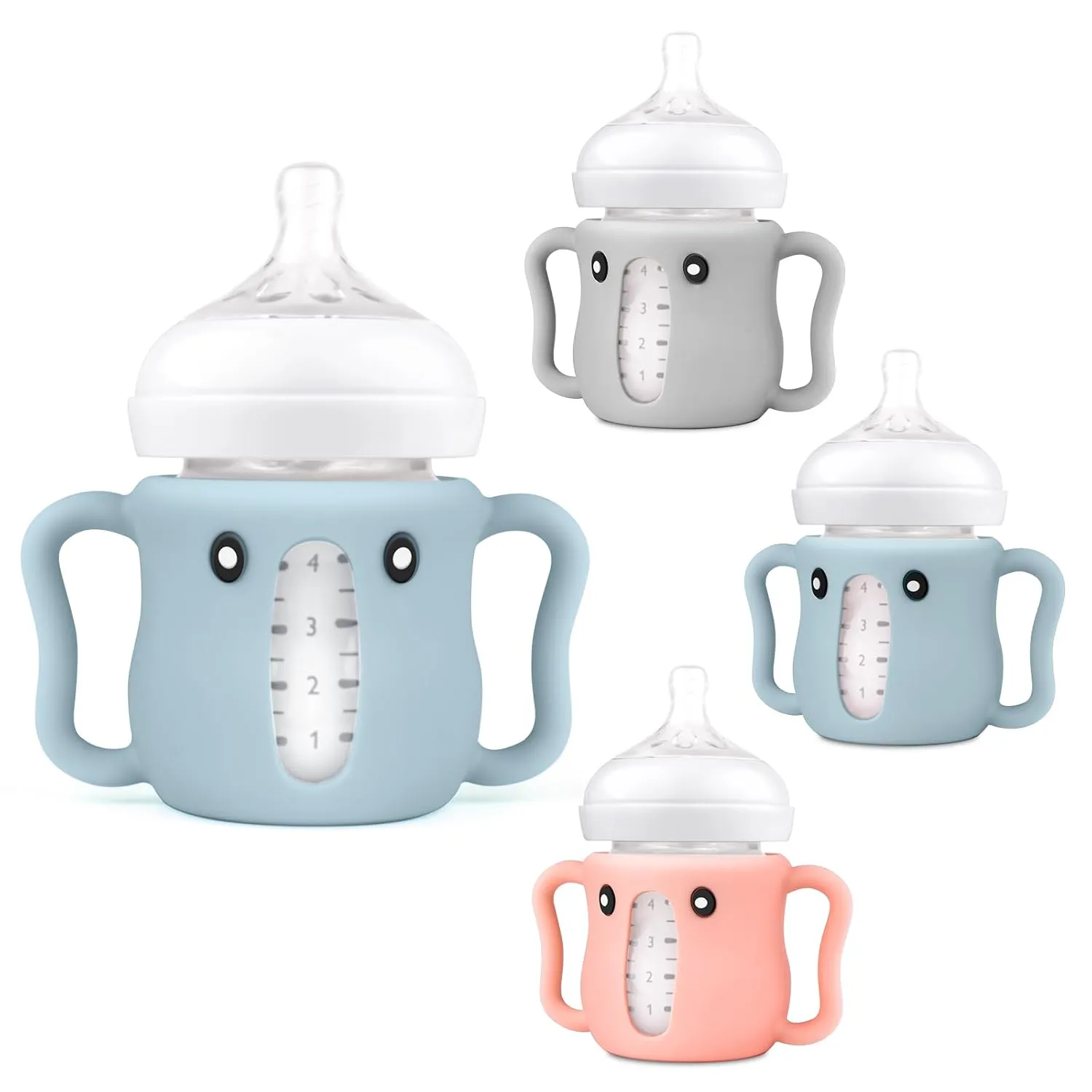 3 Pack Cute Silicone Sleeves with Handles for Avent Natural Glass Baby Bottles - Anti Breakage Holder, Compatible with Philips Avent Baby Bottles 4 oz,BPA Free