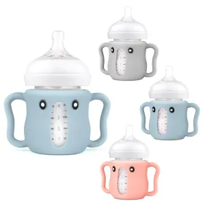 3 Pack Cute Silicone Sleeves with Handles for Avent Natural Glass Baby Bottles - Anti Breakage Holder, Compatible with Philips Avent Baby Bottles 4 oz,BPA Free