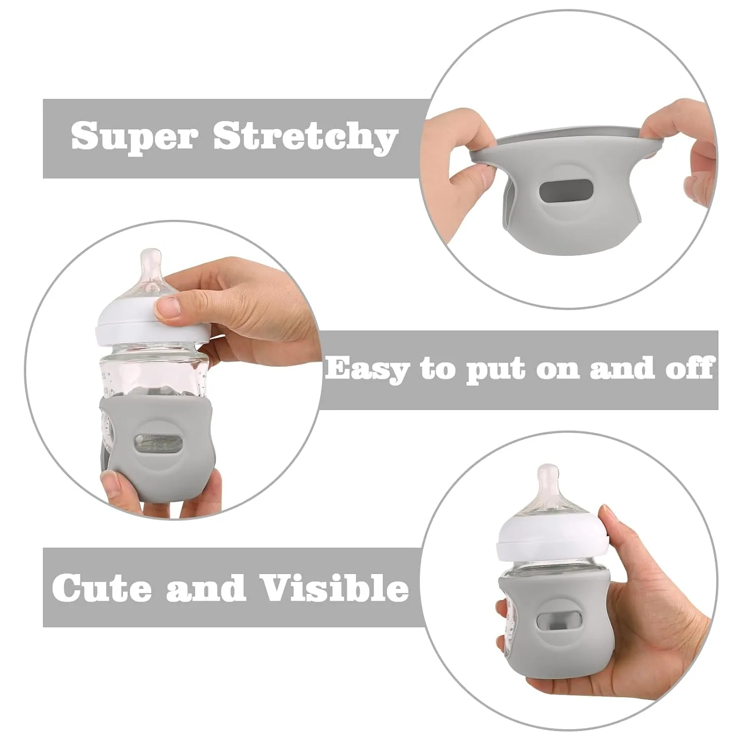 3 Pack Silicone Sleeves for Avent Natural Glass Baby Bottles, Anti Breakage Baby Bottle Holder, Compatible Philips Avent Glass Natural Baby Bottle 4 oz(Grey Dark Blue Apricot)