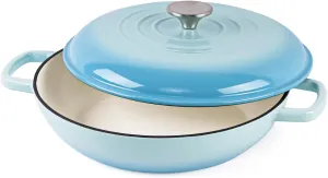 3 Quart Enamel Cast Iron Dutch Oven Pot with Lid-Versatile dutch oven, excellent for stovetop cooking and baking various recipes-Oven Safe up to 500° For on Stovetop-Gradient Blue
