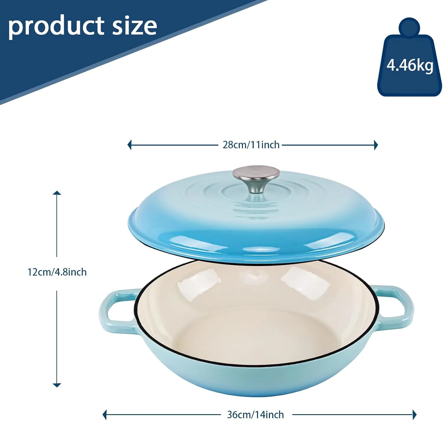 3 Quart Enamel Cast Iron Dutch Oven Pot with Lid-Versatile dutch oven, excellent for stovetop cooking and baking various recipes-Oven Safe up to 500° For on Stovetop-Gradient Blue