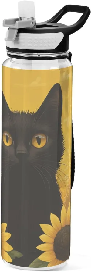 30 oz Black Cat Sunflower Daisy Spring Large Capacity Water Bottle Tritan BPA-Free non toxic Water Jugs for Camping Fitness Collapsible