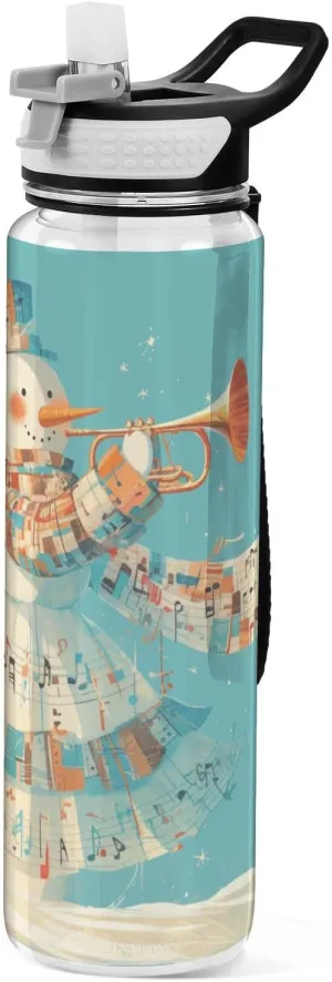 30 oz playful Snowman musical instrument Teal Modern Water Bottle Tritan In BPA Free non toxic Water Jug for Gym for Car Cup Working Collapsible