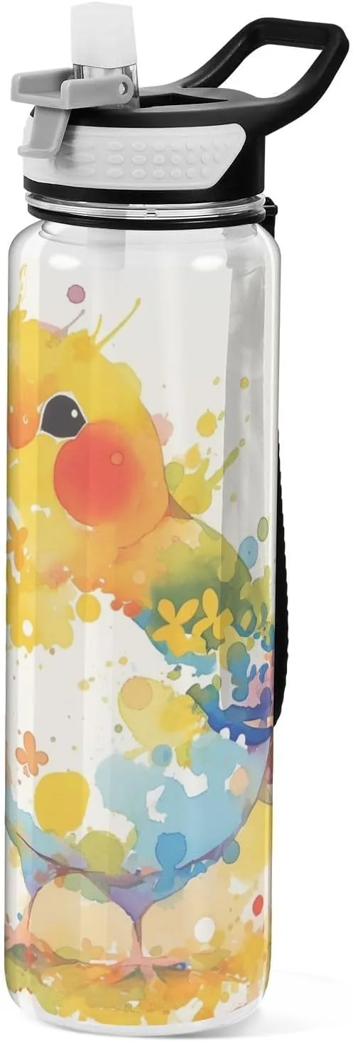 30 oz Watercolor Bird Slim Water Bottle for Travel Tritan BPA Free Leak Proof non toxic Water Jugs for Running Outdoors Collapsible