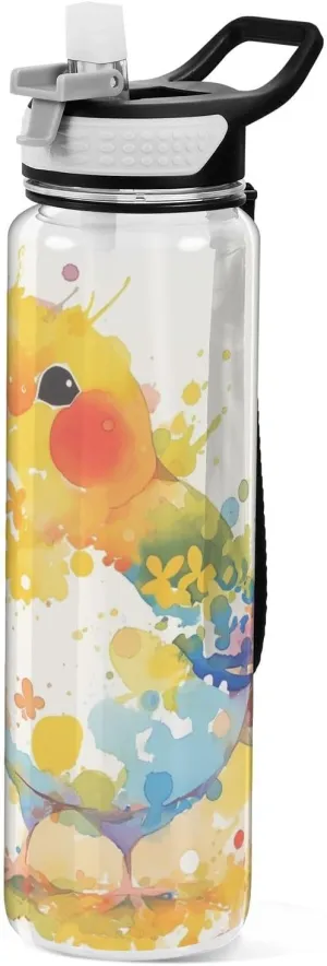 30 oz Watercolor Bird Slim Water Bottle for Travel Tritan BPA Free Leak Proof non toxic Water Jugs for Running Outdoors Collapsible