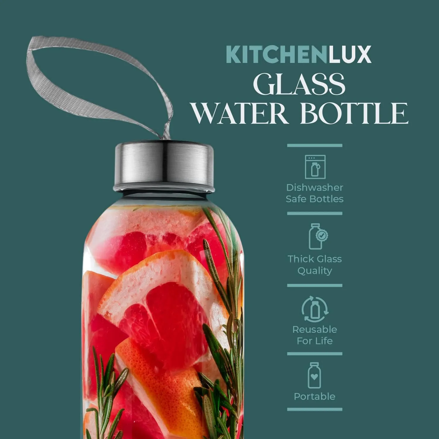 32 oz Glass Water Bottle Set of 4 - Reusable, Eco-Friendly, Airtight, Leak Proof Bottles for Travel