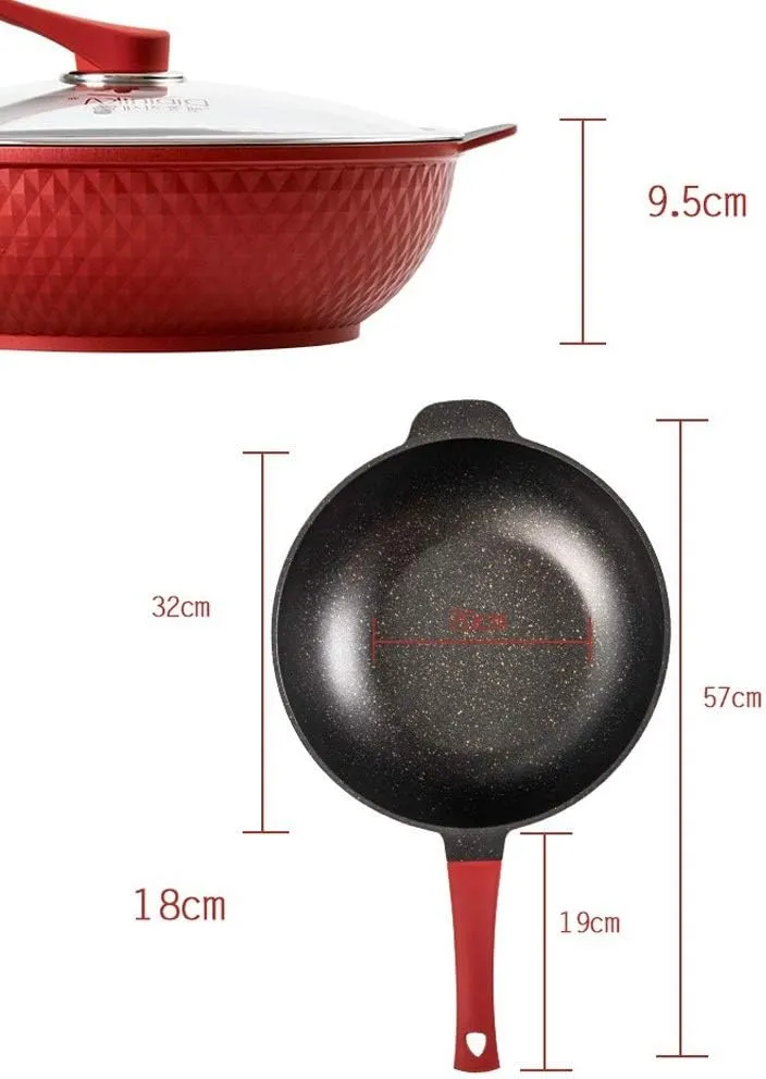 32CM Maifan Stone Wok Non-Stick Frying Pan Oil-Free Smoke Pot with Gas Induction Cooker Universal(Black-JoJo's Bizarre Adventure1)
