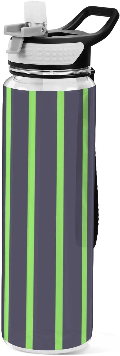 32oz Black Green Simple Stripe Water Bottle with Carry Tritan Leak Proof & BPA Free non toxic Water Jugs for Yoga Collapsible