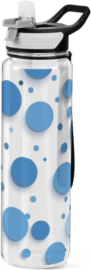 32oz Blue Polka Dot Water Bottle Spout Lid Tritan BPA Free Lead non toxic Water Jug for Work for Travelling Collapsible