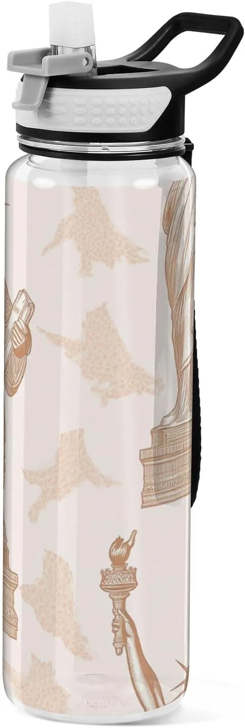 32oz Rose Gold Statue Of Liberty Water Bottle Spout Lid Tritan BPA-Free non toxic Jug with Handle for Hiking Collapsible