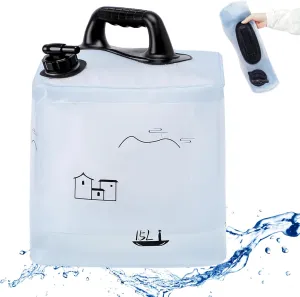3.43/3.96 Gallon Collapsible Water Container, BPA Free Camping Water Storage Containers, Water Storage Jug with Spigot, Leakproof for Camping, Survival (1pc 3.96 Gallon Square Transparent)