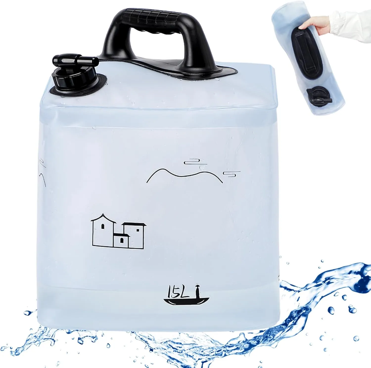 3.43/3.96 Gallon Collapsible Water Container, BPA Free Camping Water Storage Containers, Water Storage Jug with Spigot, Leakproof for Camping, Survival (1pc 3.96 Gallon Square Transparent)