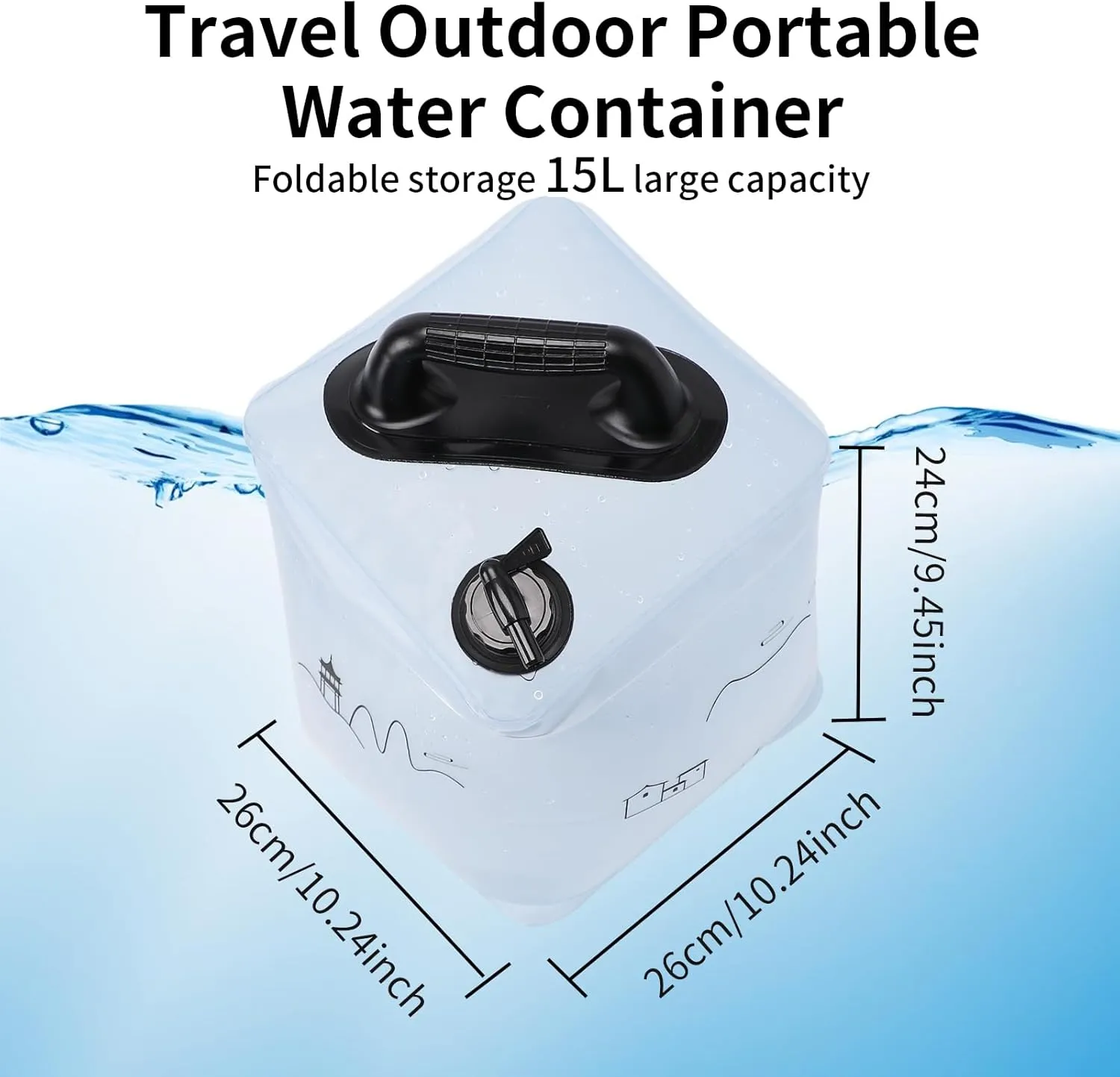 3.43/3.96 Gallon Collapsible Water Container, BPA Free Camping Water Storage Containers, Water Storage Jug with Spigot, Leakproof for Camping, Survival (1pc 3.96 Gallon Square Transparent)