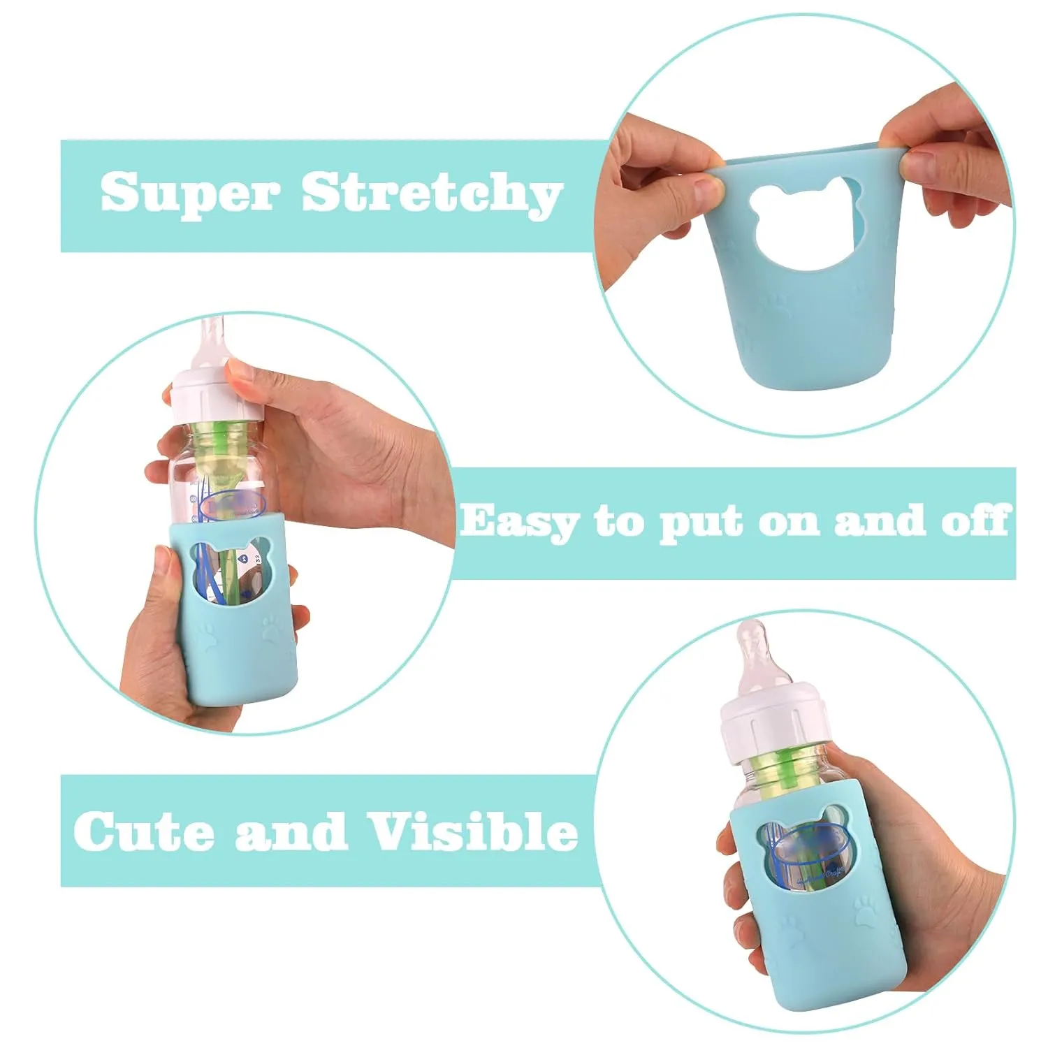 4 Pack Silicone Sleeves for Dr Brown's Glass Baby Bottles, Anti Breakage Baby Bottle Holder, Compatible Dr. Brown's Natural Narrow Glass Baby Bottles 4 oz, BPA Free (White Blue Green Yellow)