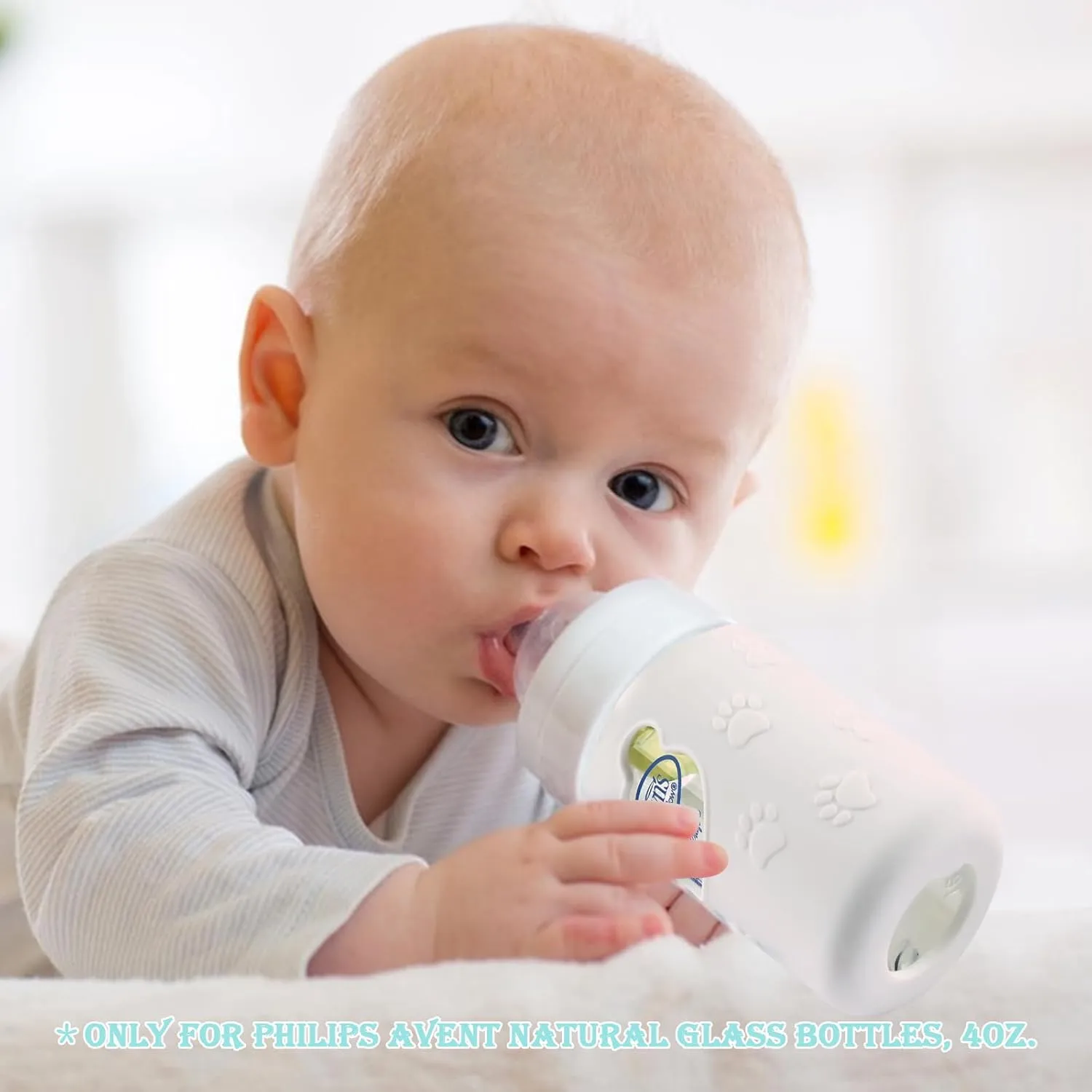 4 Pack Silicone Sleeves for Dr Brown's Glass Baby Bottles, Anti Breakage Baby Bottle Holder, Compatible Dr. Brown's Natural Narrow Glass Baby Bottles 4 oz, BPA Free (White Blue Green Yellow)