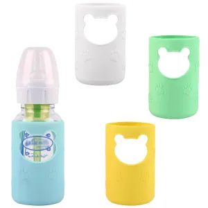 4 Pack Silicone Sleeves for Dr Brown's Glass Baby Bottles, Anti Breakage Baby Bottle Holder, Compatible Dr. Brown's Natural Narrow Glass Baby Bottles 4 oz, BPA Free (White Blue Green Yellow)