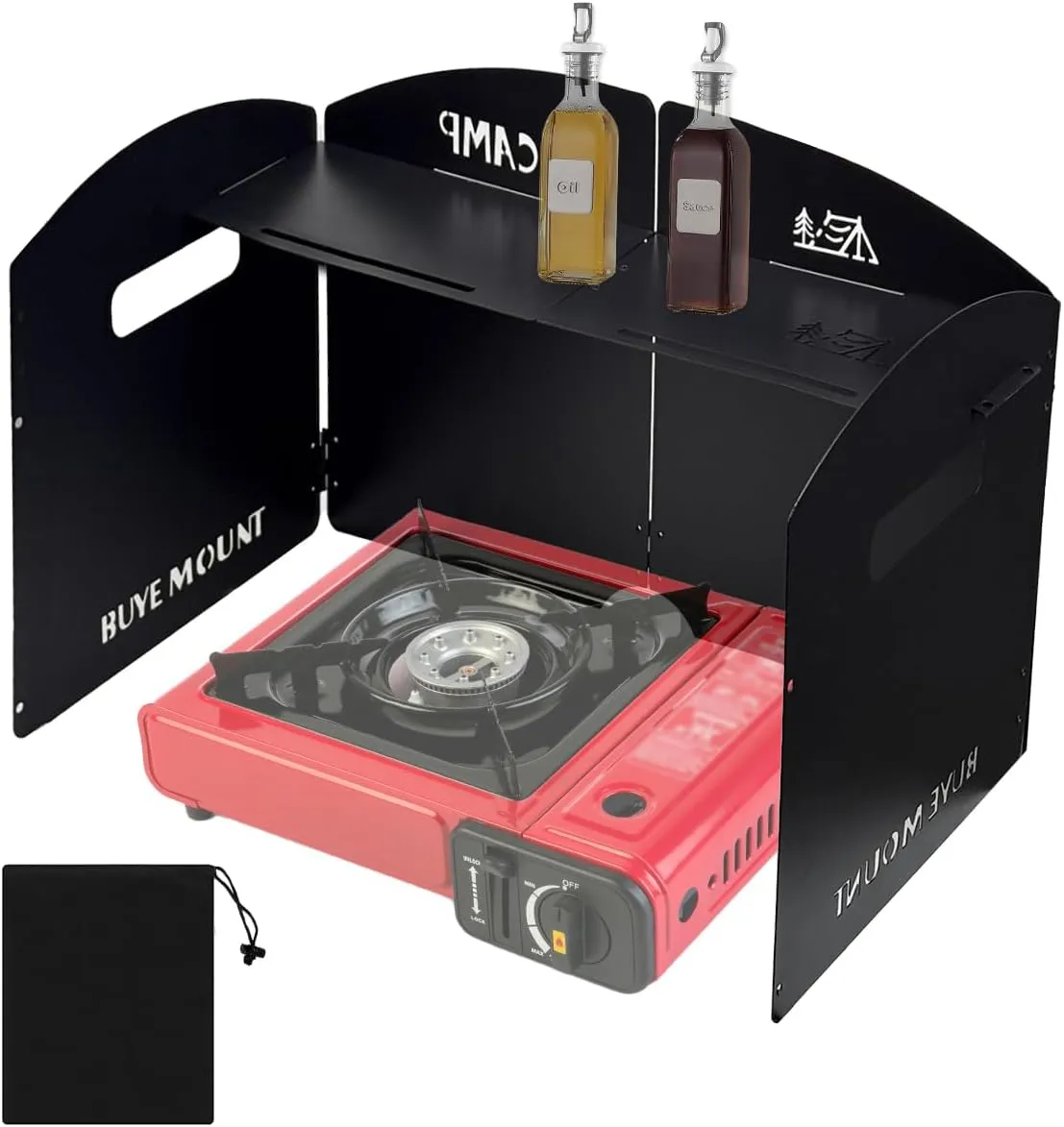4 Panel Steel Camping Stove Windscreen, Outdoor Picnic Stove Windscreen with Drawstring Bag, Camping Windshield for Camping, Picnics, Backpacking, Cooking and other Outdoor Activities