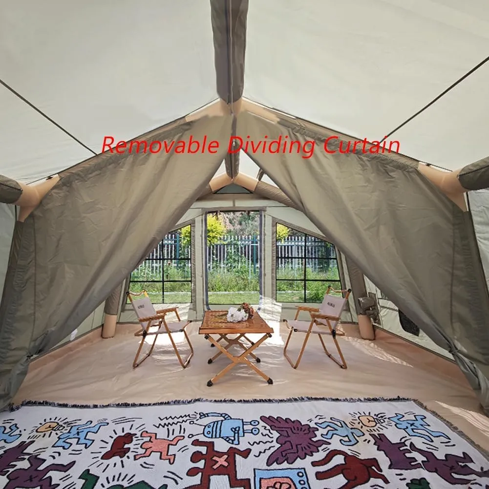 4 Season Air Tent Glamping Tent with Separate Living and Sleeping Area,Waterproof Pop-Up Tent with Pump and Stove Jack Hole,8-10 Person Camping Tent,Quick Set up