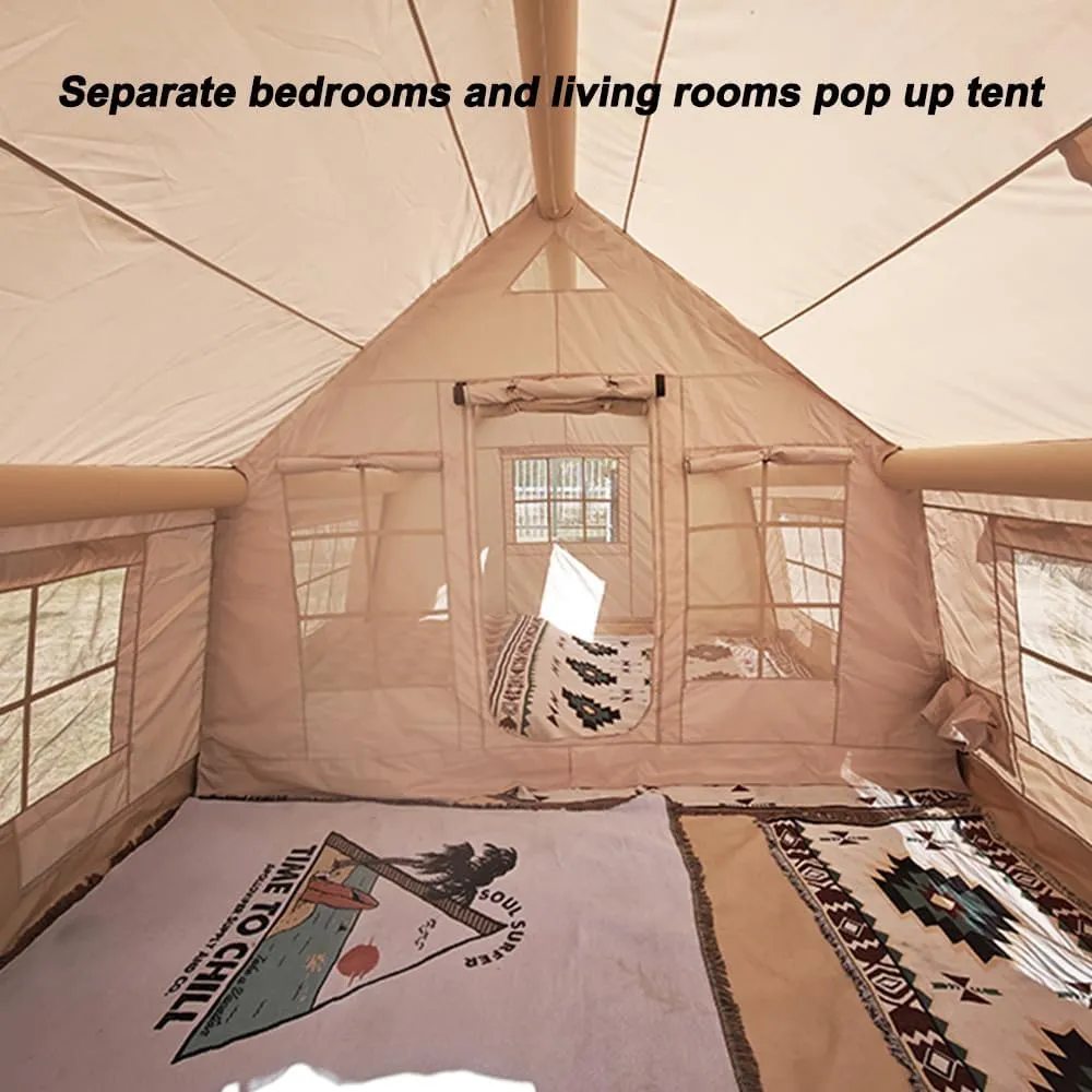 4 Season Air Tent Glamping Tent with Separate Living and Sleeping Area,Waterproof Pop-Up Tent with Pump and Stove Jack Hole,8-10 Person Camping Tent,Quick Set up