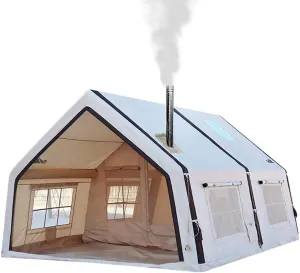 4 Season Air Tent Glamping Tent with Separate Living and Sleeping Area,Waterproof Pop-Up Tent with Pump and Stove Jack Hole,8-10 Person Camping Tent,Quick Set up