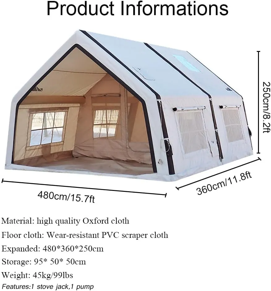 4 Season Air Tent Glamping Tent with Separate Living and Sleeping Area,Waterproof Pop-Up Tent with Pump and Stove Jack Hole,8-10 Person Camping Tent,Quick Set up