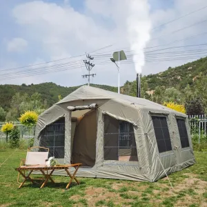 4 Season Air Tent Glamping Tent with Separate Living and Sleeping Area,Waterproof Pop-Up Tent with Pump and Stove Jack Hole,8-10 Person Camping Tent,Quick Set up