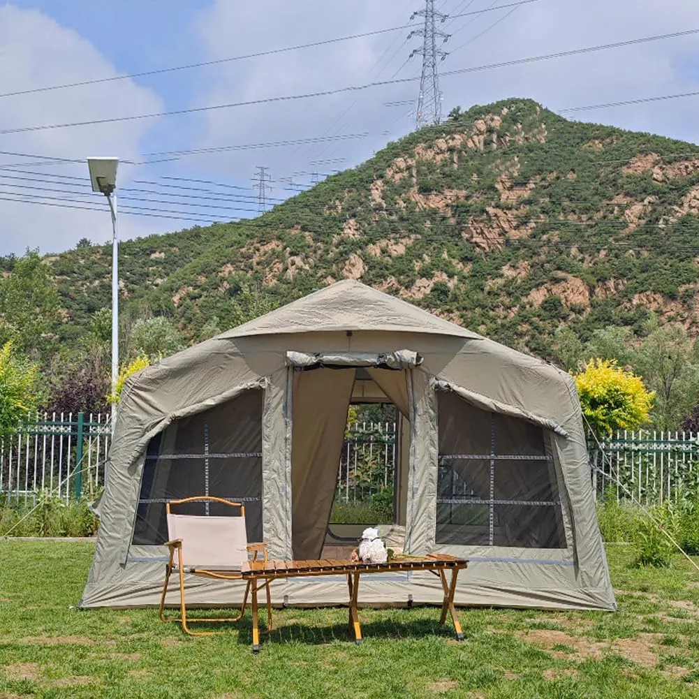 4 Season Air Tent Glamping Tent with Separate Living and Sleeping Area,Waterproof Pop-Up Tent with Pump and Stove Jack Hole,8-10 Person Camping Tent,Quick Set up