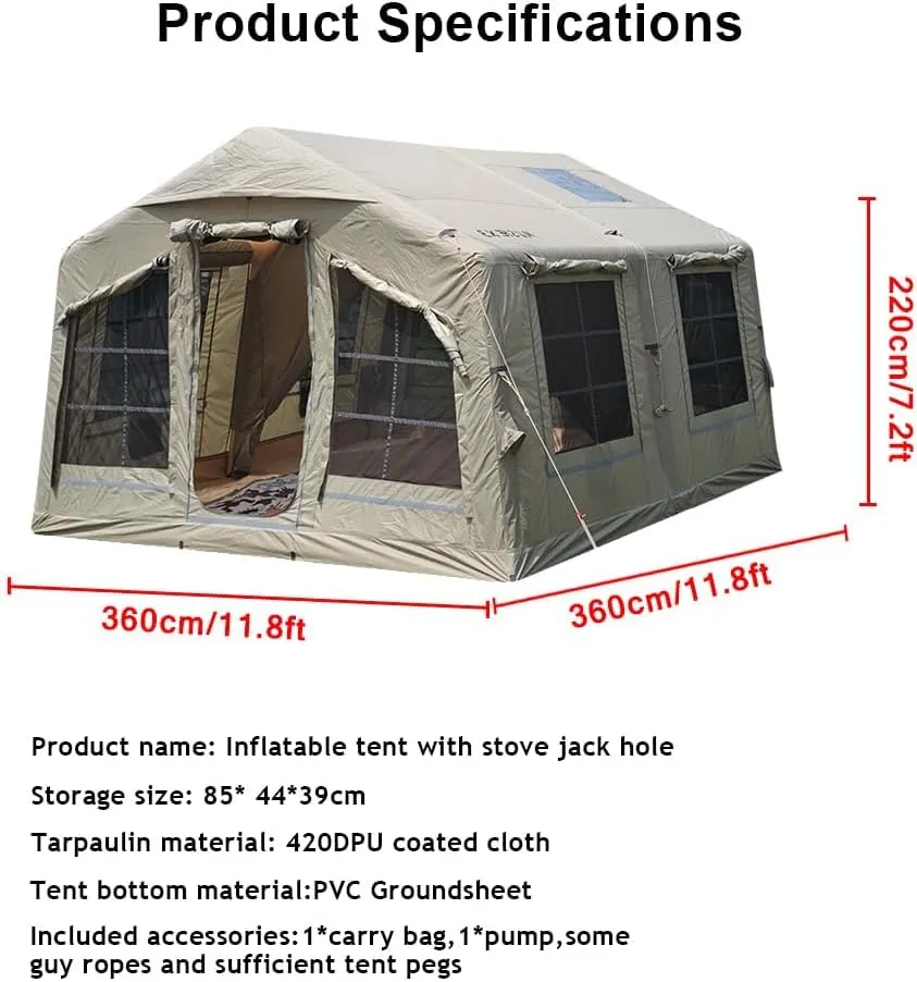 4 Season Air Tent Glamping Tent with Separate Living and Sleeping Area,Waterproof Pop-Up Tent with Pump and Stove Jack Hole,8-10 Person Camping Tent,Quick Set up