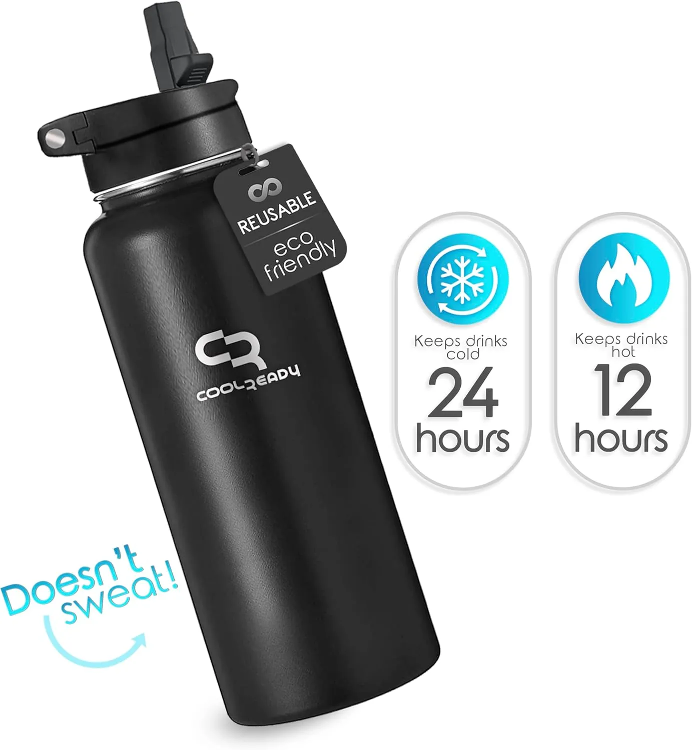40oz Double Walled Insulated Stainless Steel Water Bottle with 3 Leak-Proof Lids - Straw, Sports, Coffee - Orange Bottle - Workout & Everyday Use