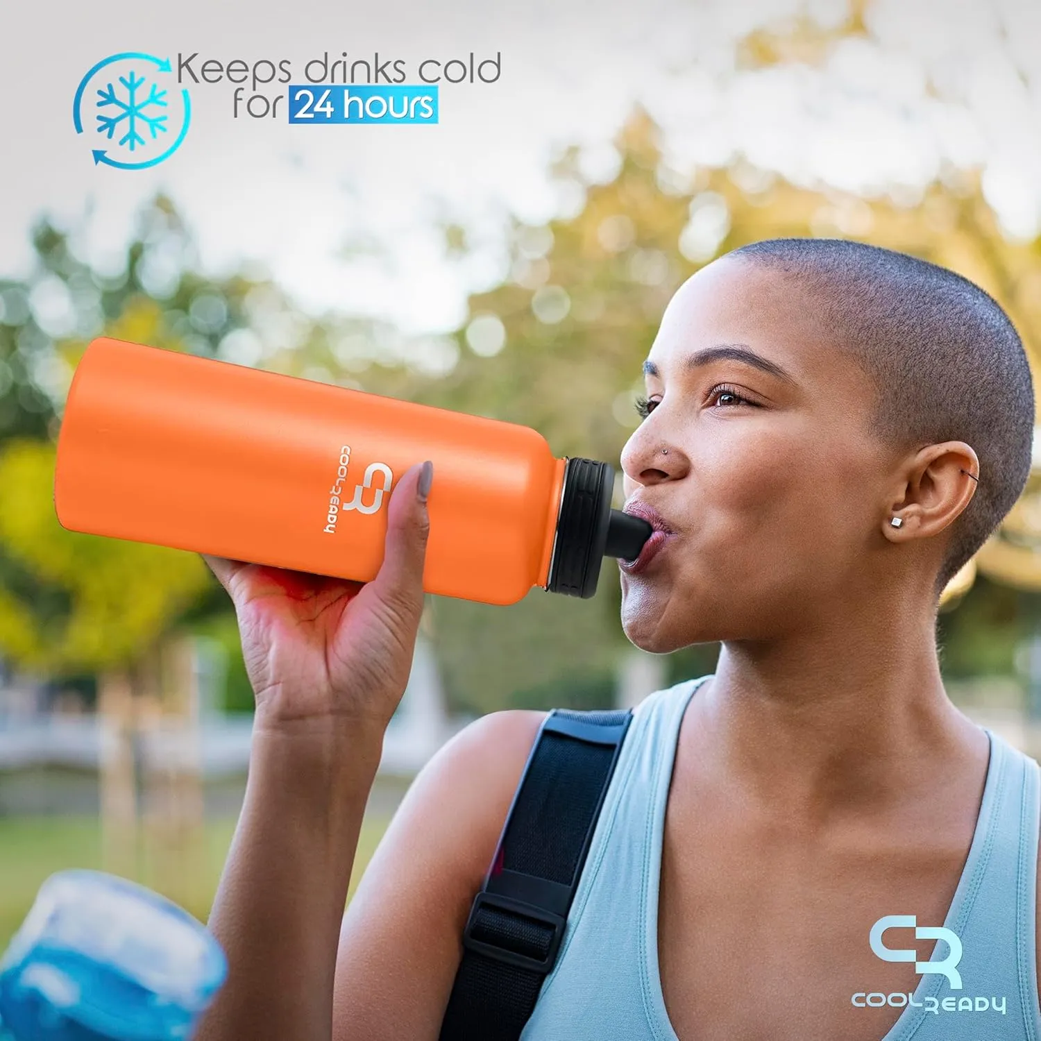 40oz Double Walled Insulated Stainless Steel Water Bottle with 3 Leak-Proof Lids - Straw, Sports, Coffee - Orange Bottle - Workout & Everyday Use