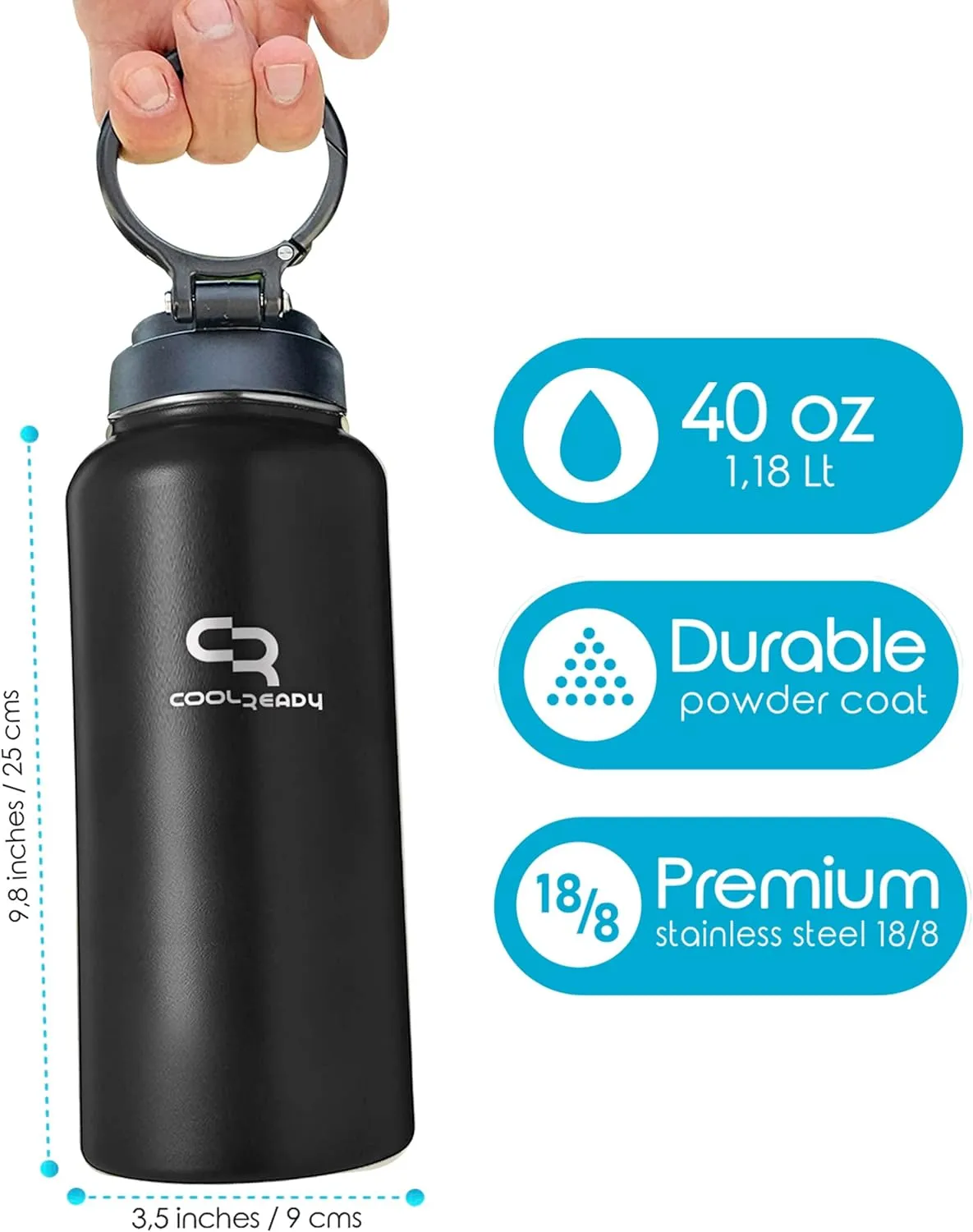 40oz Double Walled Insulated Stainless Steel Water Bottle with 3 Leak-Proof Lids - Straw, Sports, Coffee - Orange Bottle - Workout & Everyday Use