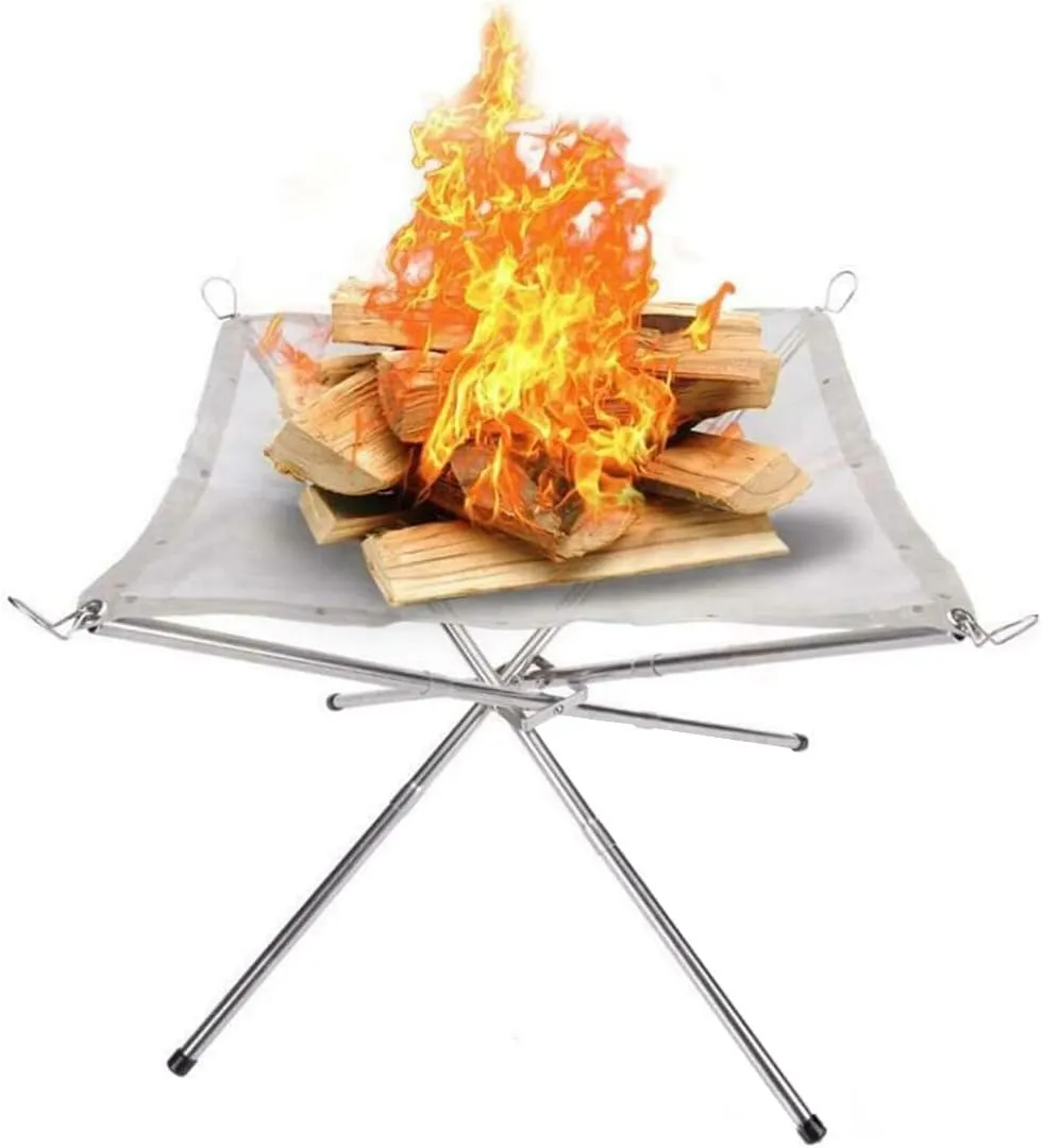42x42x32cm Portable Fire Pit Outdoor Camping Small Size Collapsing Steel Mesh Fireplace Foldable Camping Backyard Beach Wood Burning Barbecue