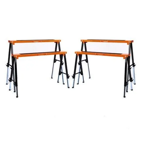 4Pc Mastercraft Sawhorse Set | Metal Folding | Non-Slip | 120KG Capacity
