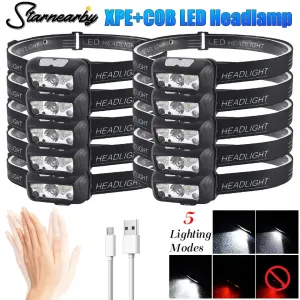 5 Modes Motion Sensor XPE COB LED Headlamp USB Rechargeable Flashlight Waterproof Camping Head Lamp Running Fishing Headlight