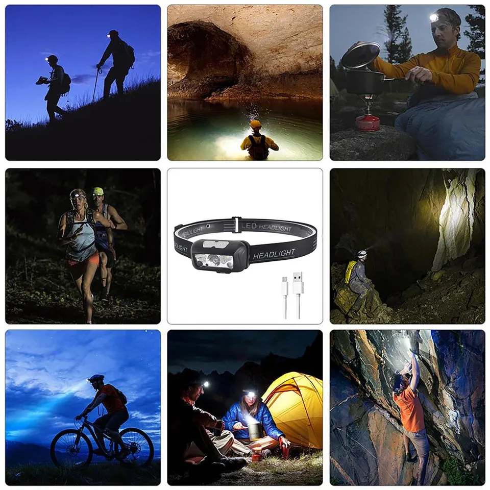 5 Modes Motion Sensor XPE COB LED Headlamp USB Rechargeable Flashlight Waterproof Camping Head Lamp Running Fishing Headlight