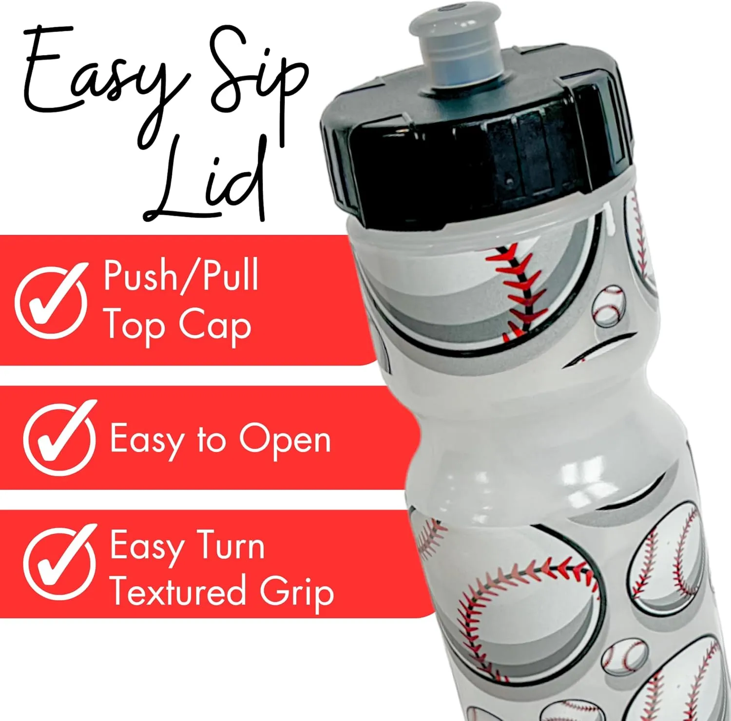 50 Strong 22oz Kids Sports Squeeze Water Bottle – BPA-Free with Pull Top Cap – Durable & Reusable for School, Boys & Girls – Made in USA – Baseball Theme