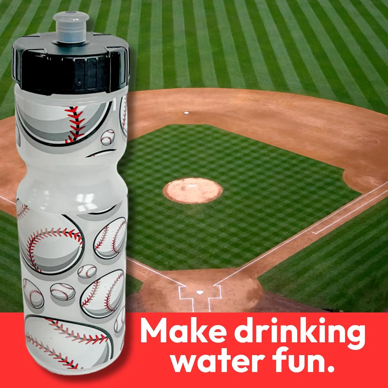 50 Strong 22oz Kids Sports Squeeze Water Bottle – BPA-Free with Pull Top Cap – Durable & Reusable for School, Boys & Girls – Made in USA – Baseball Theme