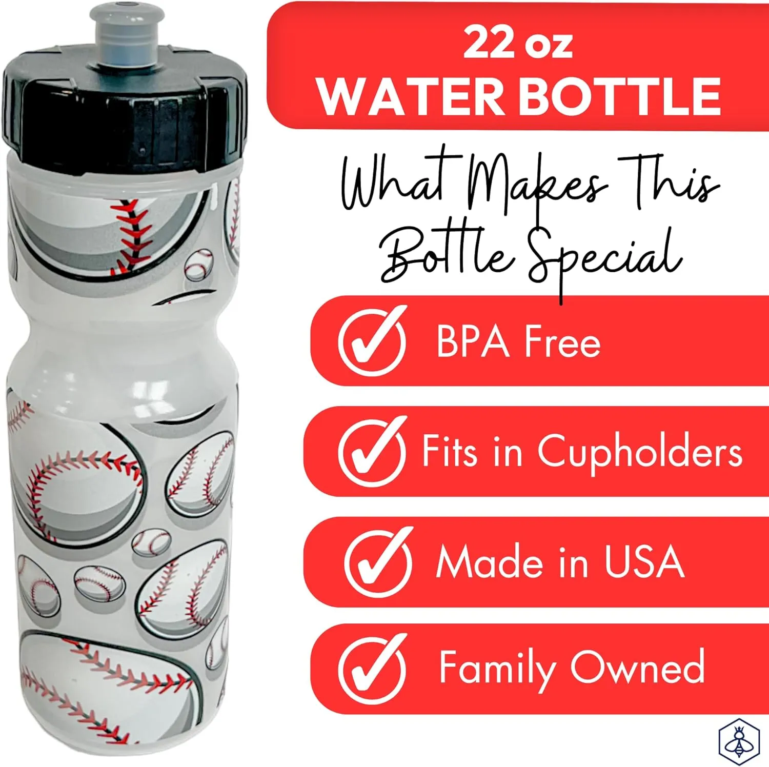 50 Strong 22oz Kids Sports Squeeze Water Bottle – BPA-Free with Pull Top Cap – Durable & Reusable for School, Boys & Girls – Made in USA – Baseball Theme