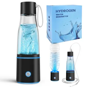 5000PPB Hydrogen Water Bottle Generator 3 in 1 Hydrogen Water Generator Machine with SPE & PEM Technology Portable Hydrogenated Water Bottle Inhalation for Healthy Hydration/Black