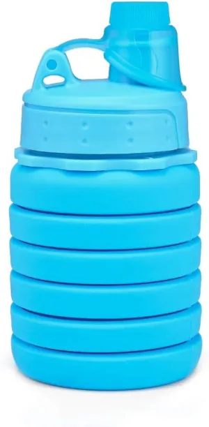500ML Portable Silicone Water Bottle Retractable Folding Coffee Bottle Outdoor Travel Drinking Collapsible Sport Drink Kettle (Color : Blue 2)