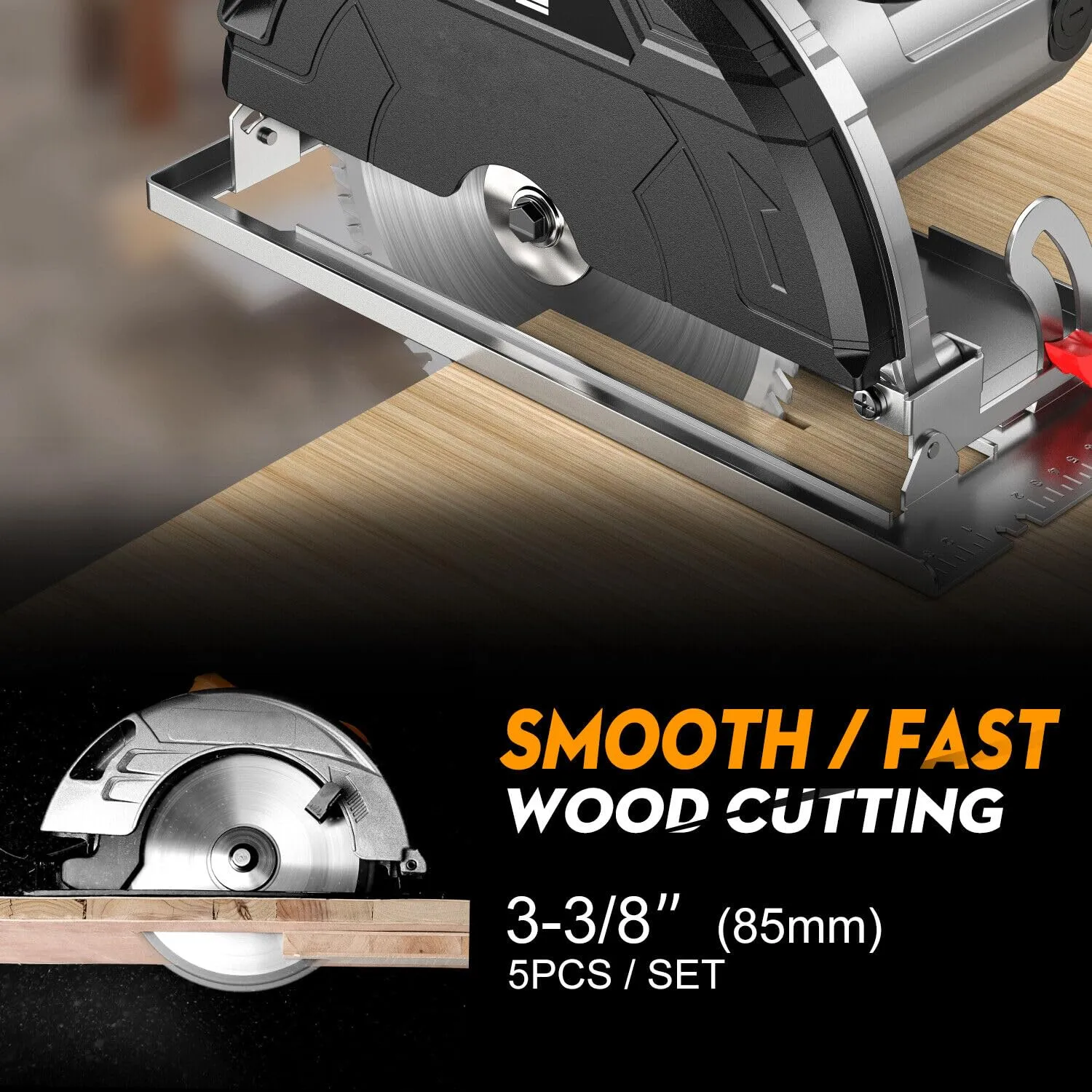 5Pcs TCT Circular Saw Blade 3-3/8'' Carbide Tipped for Wood Plastic Cutting with 10mm Arbor Compact Circular Saw Blade Set