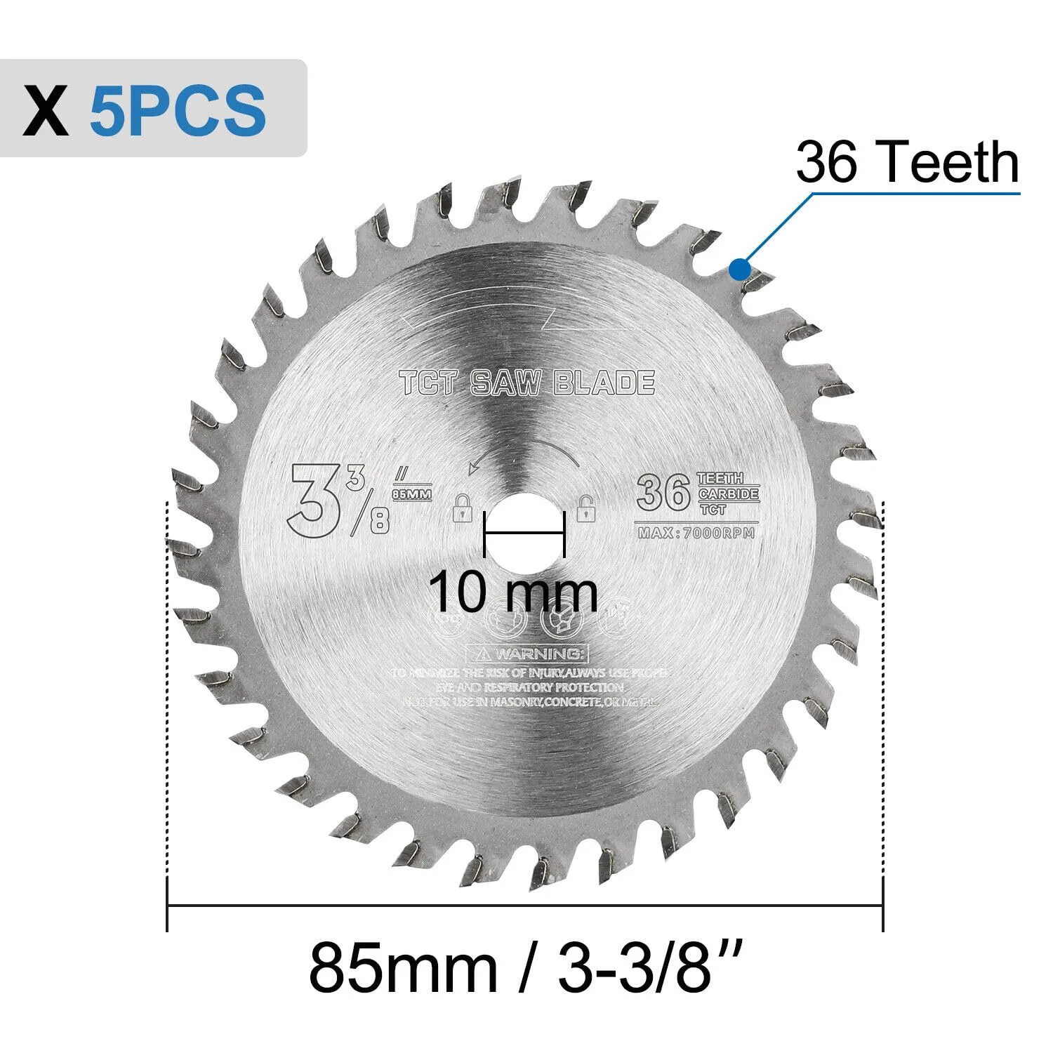 5Pcs TCT Circular Saw Blade 3-3/8'' Carbide Tipped for Wood Plastic Cutting with 10mm Arbor Compact Circular Saw Blade Set