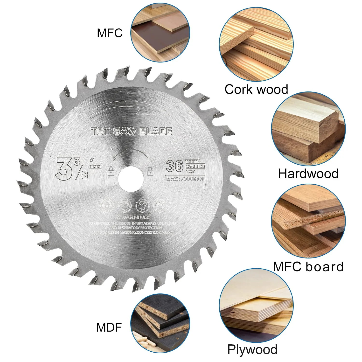 5Pcs TCT Circular Saw Blade 3-3/8'' Carbide Tipped for Wood Plastic Cutting with 10mm Arbor Compact Circular Saw Blade Set